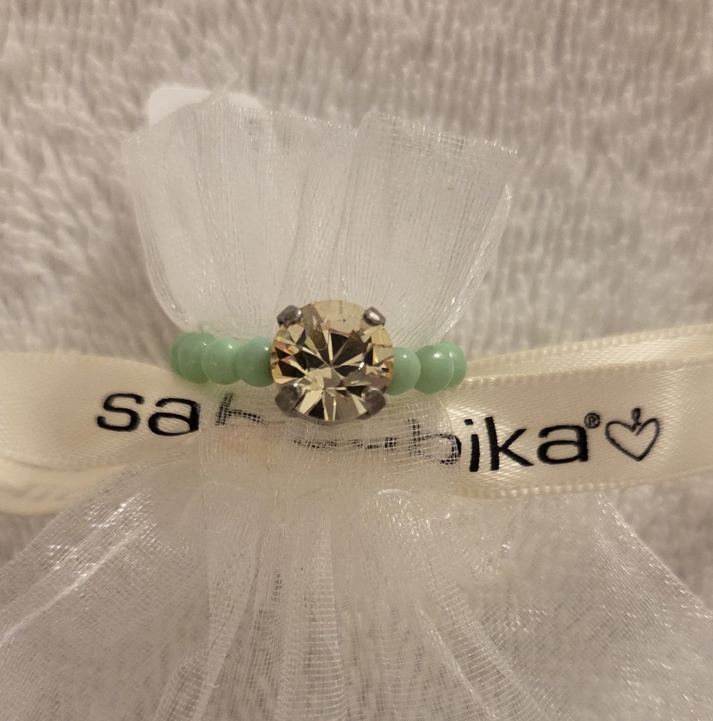 Sabika Green Beaded Ring with Yellow Gemstone